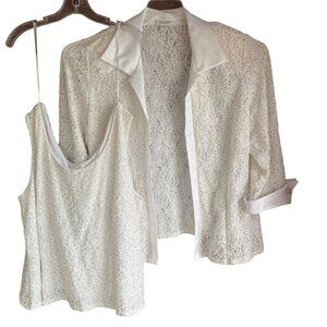 Dressbarn Woman Collection 24W White Polyester Blend Sequin Jacket with Tank Top